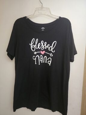 Blessed Nana Black Graphic Tee with Pink Heart L 12/14